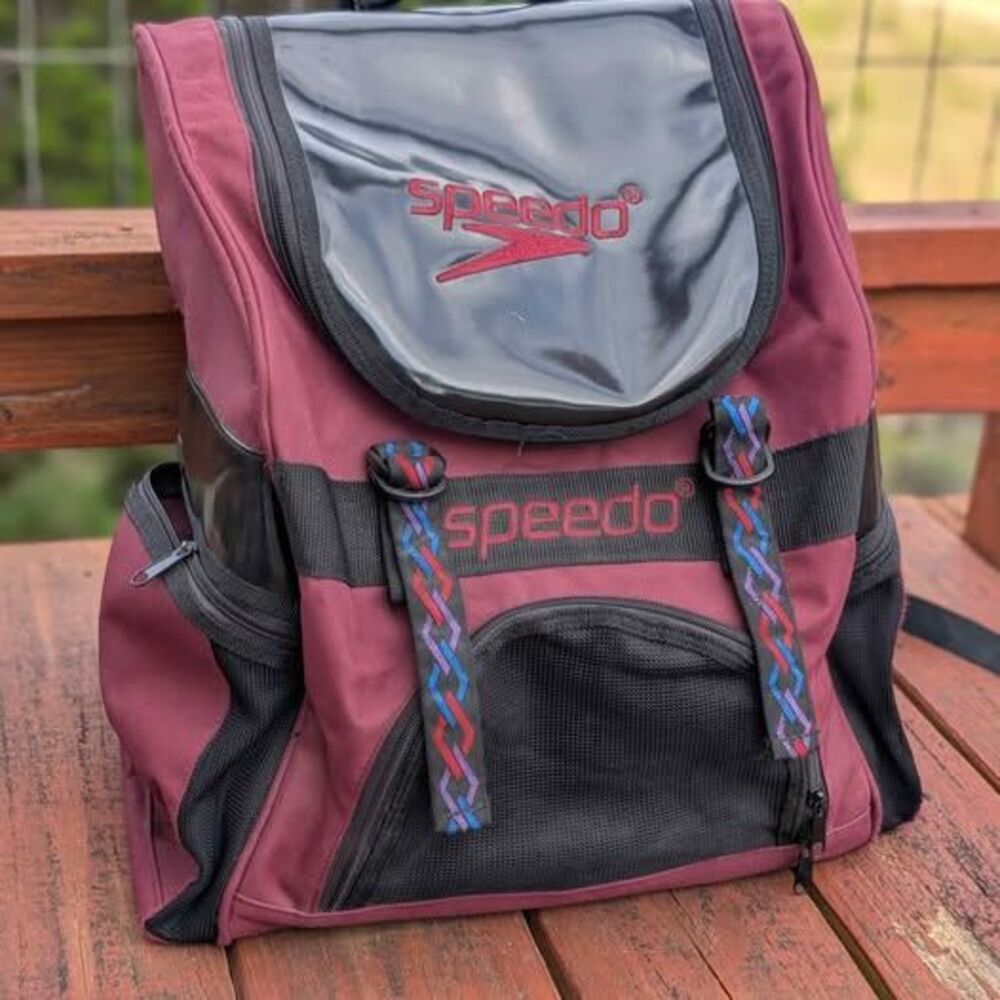 Vintage Speedo Large Blue Backpack Book Bag Swim Bag Sports 1990s Tribal Straps